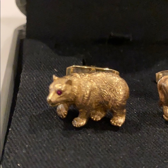 TOURNEAU 14K GOLD HEAVY BULL & BEAR CUFFLINKS WITH REAL RUBY EYES - Picture 9 of 10
